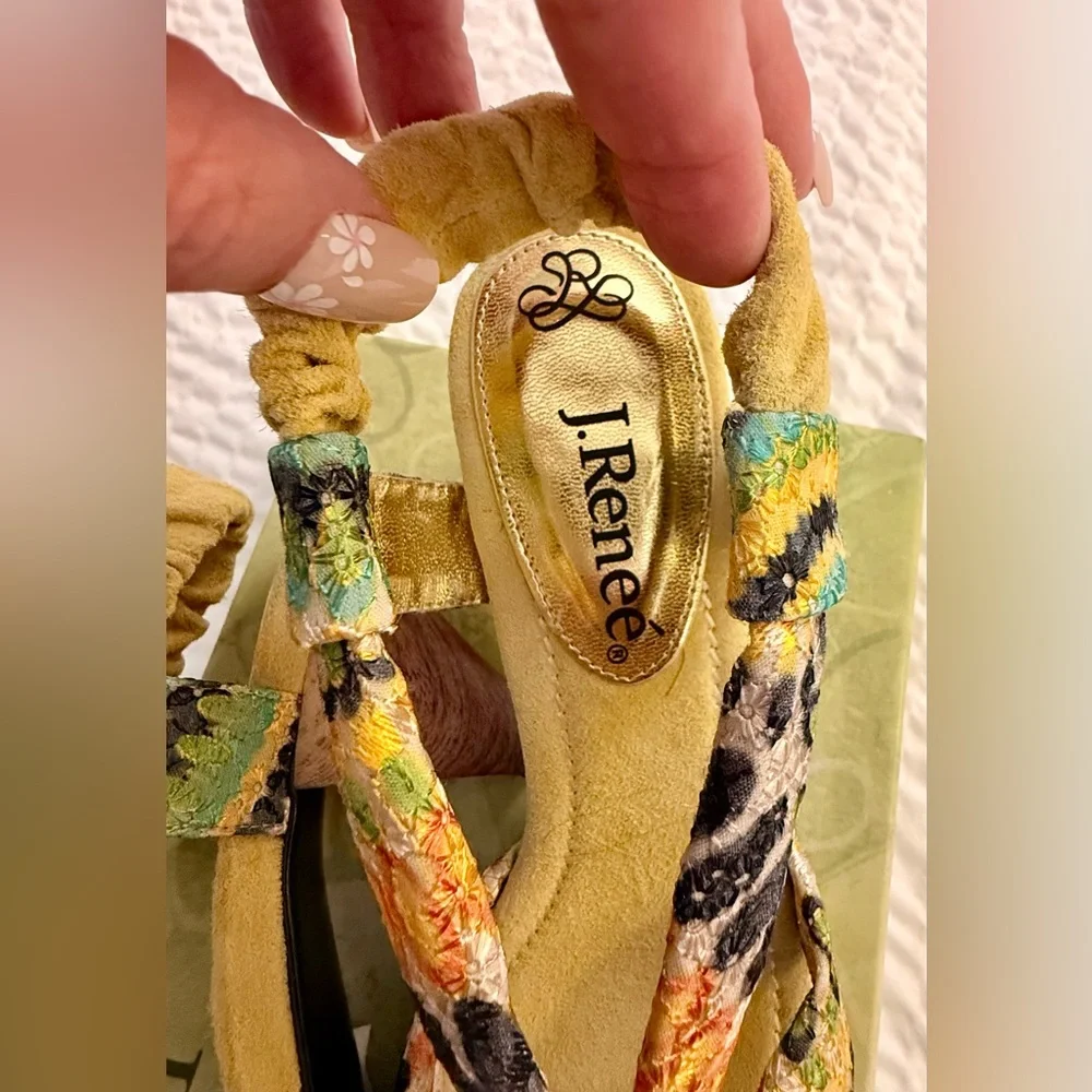 J.Renee Women's Sandals Heels Yolanda Yellow Lime Multi Eyelet Fabric Dressy NWT - Picture 7 of 16